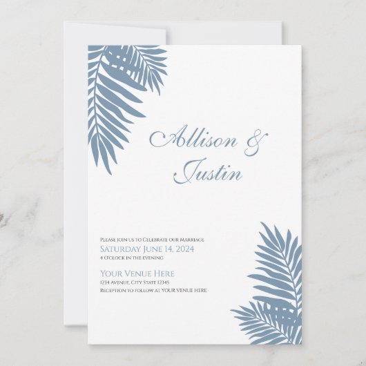 Palme bleue Faire-part de mariage 5 X 7 (Devant)