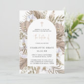 Palme de Boho Rose Flore Arc Baptême Invitation (Debout devant)