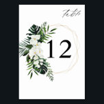 Palme tropicale et blanc Numéro de table florale<br><div class="desc">Habillez vos tables de mariage ou de fête avec votre carte Tropical Palm & White Floral Table Number.</div>