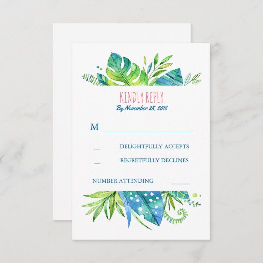 palme tropicale feuille plage mariage rsvp (Devant / Derrière)