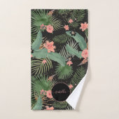 Palme tropicale Feuille rose Floral Monogramme noi (Serviette à main)