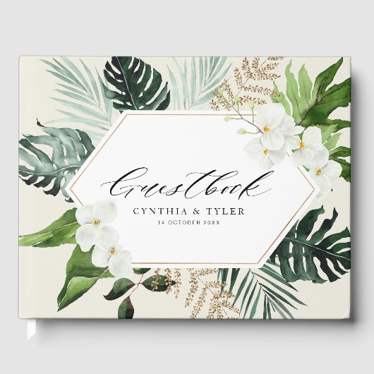 palme tropicale feuille verdure mariage livre d'or (Recto)