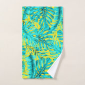 Palme tropicale jaune et turquoise Île Feuille (Serviette à main)