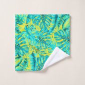 Palme tropicale jaune et turquoise Île Feuille (Gant de toilette)
