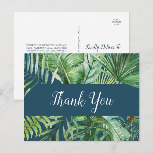 Palme tropicale sauvage | Carte postale Merci bleu (Devant / Derrière)