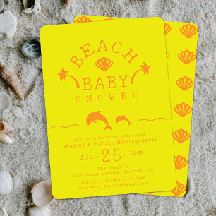 Palmen & Dolfijnen Geel & Oranje Strand Baby Showe Kaart