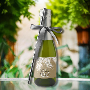 Palmen op Donker Goud Mini Sparkling Wijnetiket