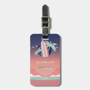 Palmen, Surfplank, Lichtslingers Strand Bagagelabel
