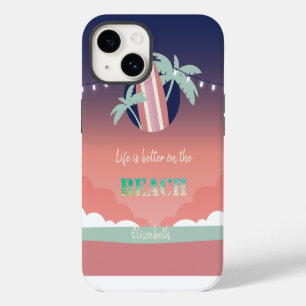 Palmen, Surfplank, Lichtslingers Strand iPhone 14 Hoesje