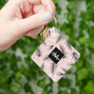 Palmen Zwart Wit Aardetone Roze Monogram Sleutelhanger