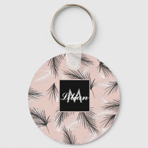 Palmen Zwart Wit Aardetoon Roze Monogram Sleutelhanger