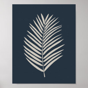 Palmenblad Navyblauw en Crème Poster