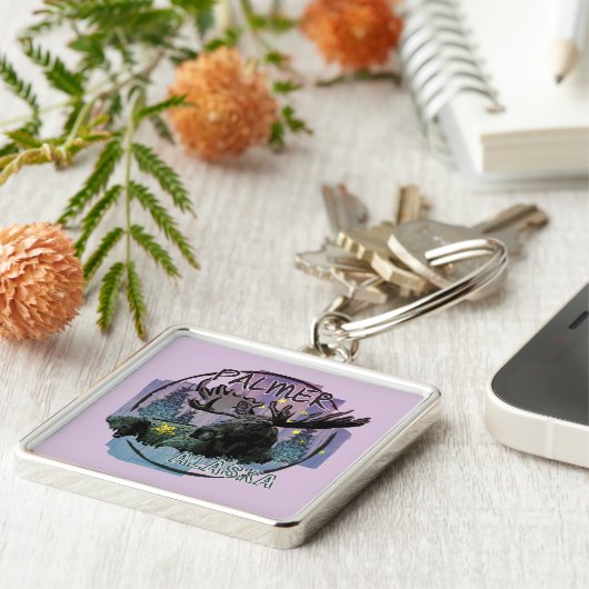 Palmer Alaska rustieke eland sleutelhanger (Zijkant)