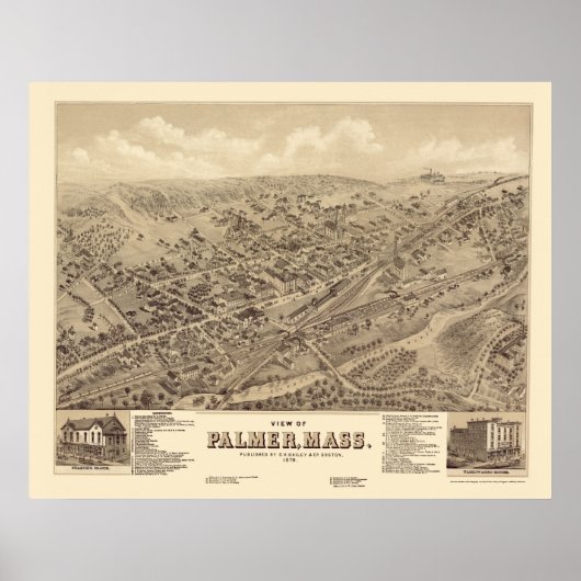 Palmer, MA Panoramic Map - 1879 Poster (Voorkant)