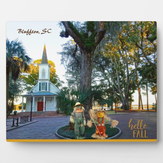 Palmetto Bluff Chapel Bluffton SC Herfst Scarecrow Fotoplaat (Voorkant)