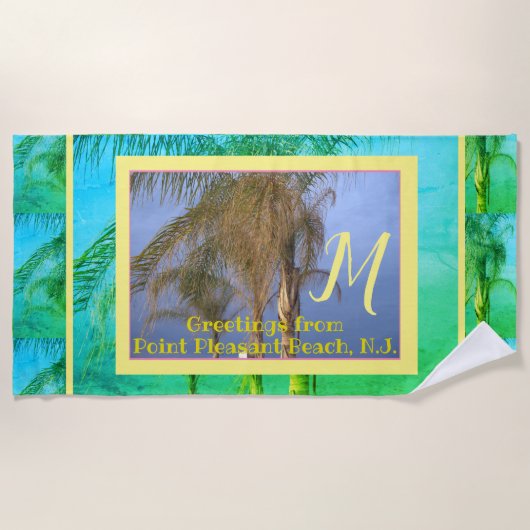 Palmier à monogramme N.J. Serviette de plage (Devant)