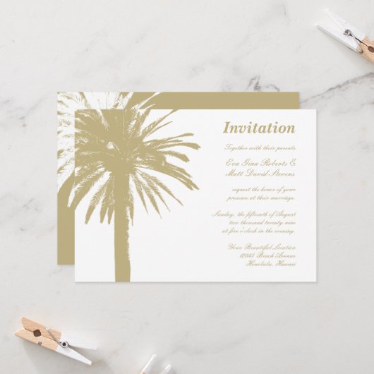 Palmier beige tropical invitations à un mariage (Devant/Arrière en situation)
