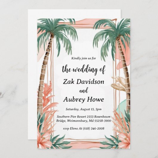 palmier boho beach invitations de mariage (Devant / Derrière)