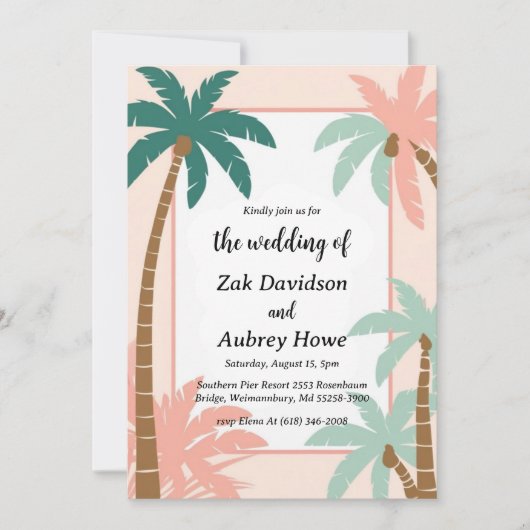 palmier boho beach invitations de mariage (Devant)