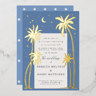 Palmier céleste bleu mariage Invitation Foil