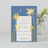 Palmier céleste bleu mariage Invitation Foil (Debout devant)
