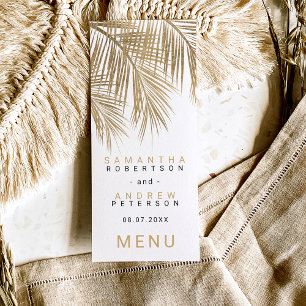 Palmier d'or faux moderne élégant menu de mariage