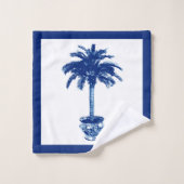 Palmier mis en pot - bleu et blanc de cobalt (Gant de toilette)