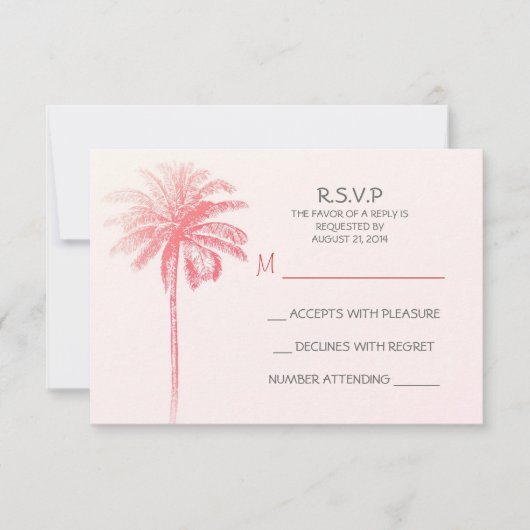 palmier rose blanc mariage plage carte RSVP (Devant)