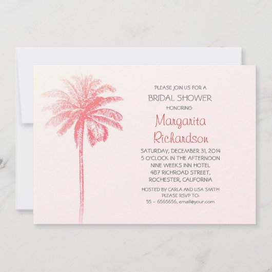 palmier rose plage nuptiale invitations à la douch (Devant)