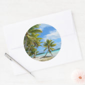 Palmier sable blanc plage ronde autocollant (Enveloppe)