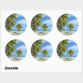 Palmier sable blanc plage ronde autocollant (Feuille)