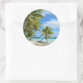 Palmier sable blanc plage ronde autocollant (Sac)