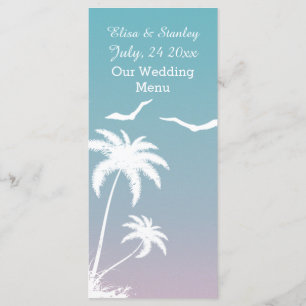 Palmier tropical bleu, mariage de plage rose Menu