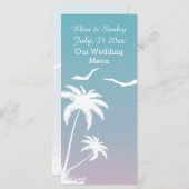 Palmier tropical bleu, mariage de plage rose Menu (Devant / Derrière)