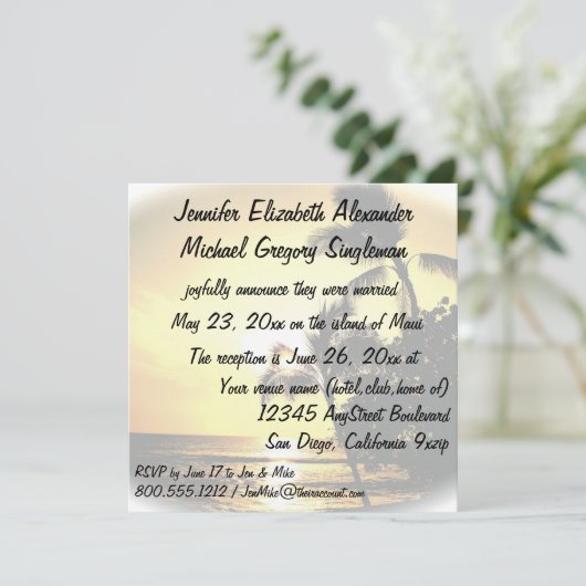 Palmier tropical de faire-part de mariage (Debout devant)