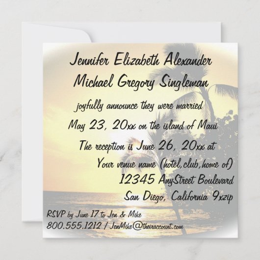 Palmier tropical de faire-part de mariage (Devant)