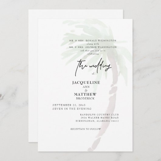 Palmier Tropical Deux Parents Faire-part de mariag (Devant / Derrière)