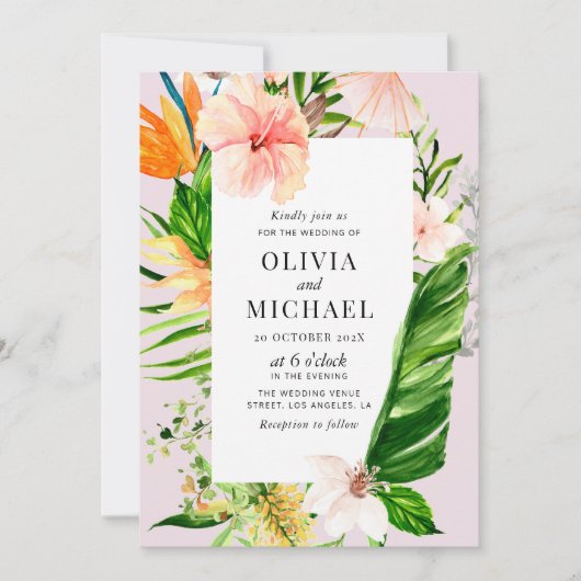 palmier tropical feuille faire-part de mariage (Devant)