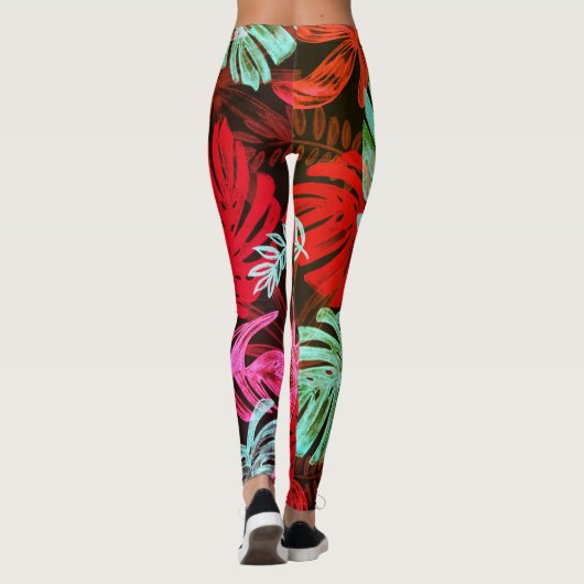 Palmier tropical fluo feuille leggings (Dos)