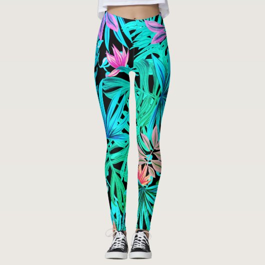 Palmier tropical fluo feuille leggings (Devant)