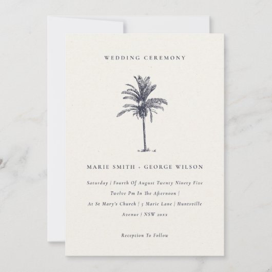Palmier tropical Marine Kraft Wedding Invitation (Devant)