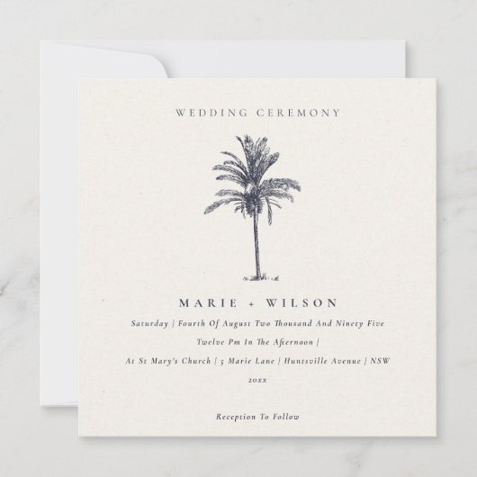 Palmier tropical Marine Kraft Wedding Invitation (Devant)