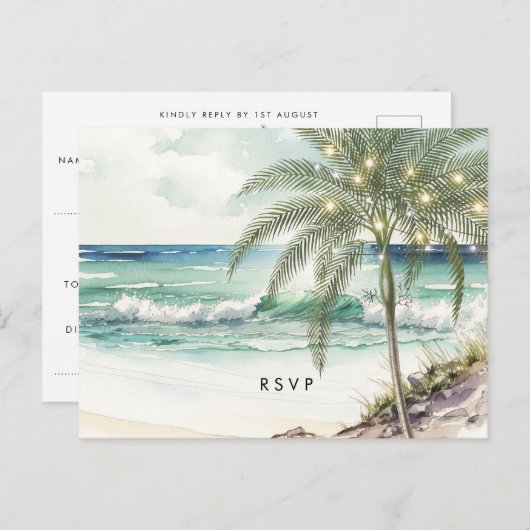 palmier tropical plage mariage rsvp carte postale (Devant / Derrière)