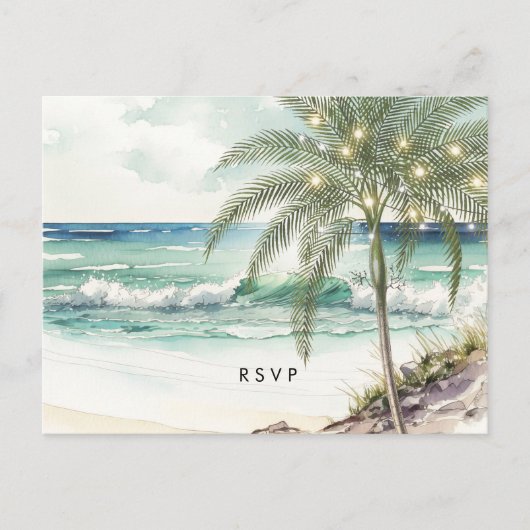 palmier tropical plage mariage rsvp carte postale (Devant)