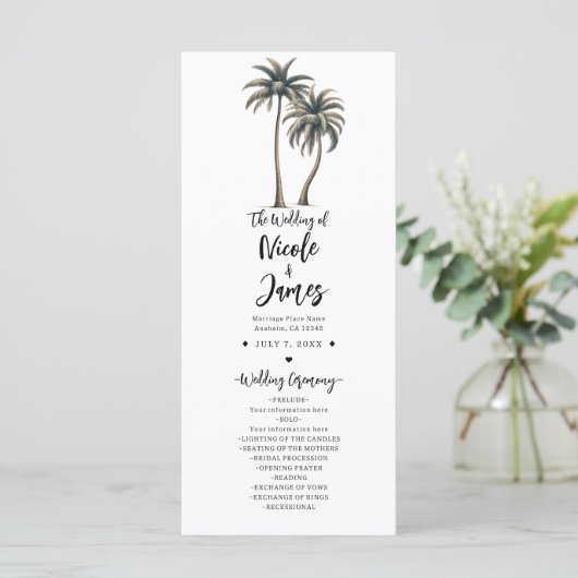 Palmier tropical Programme de mariage rustique sur (Debout devant)