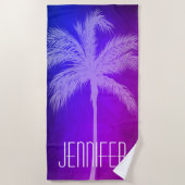 Palmier tropical violet/bleu Serviette de plage pe (Devant)