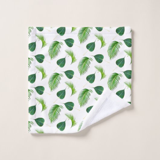 Palmier vert Feuilles sur blanc (Gant de toilette)