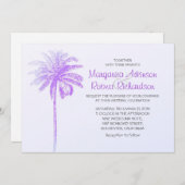 palmier violet blanc plage invitation mariage (Devant / Derrière)