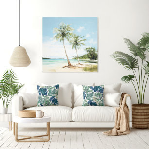 Palmiers au bord de la mer en toile aquarelle Impr
