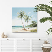 Palmiers au bord de la mer en toile aquarelle Impr